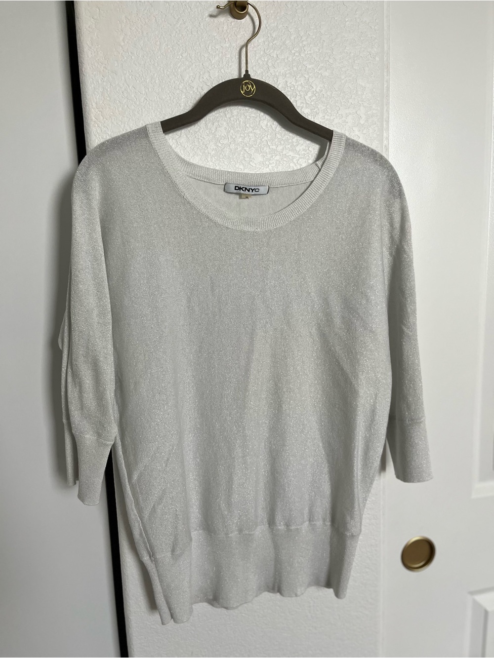 DKNYC Silver Metallic Scoop Neck Pullover Long Sleeve Shirt Casual Women’s XS